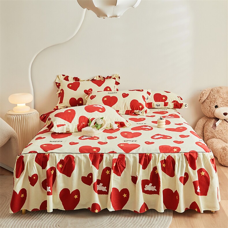 2023新款高支高密活性印染生态磨毛床裙款，床单，一起卖家纺