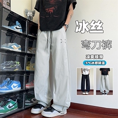 特批P28无差价夏季港风大码冰丝拼接马吉拉刺绣弯刀裤男K5917B，男装休闲裤，电商A001