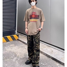 松紧腰迷彩休闲裤男款欧美高街裤子美式复古宽松直筒裤多口袋潮，男装休闲裤，星座218-8