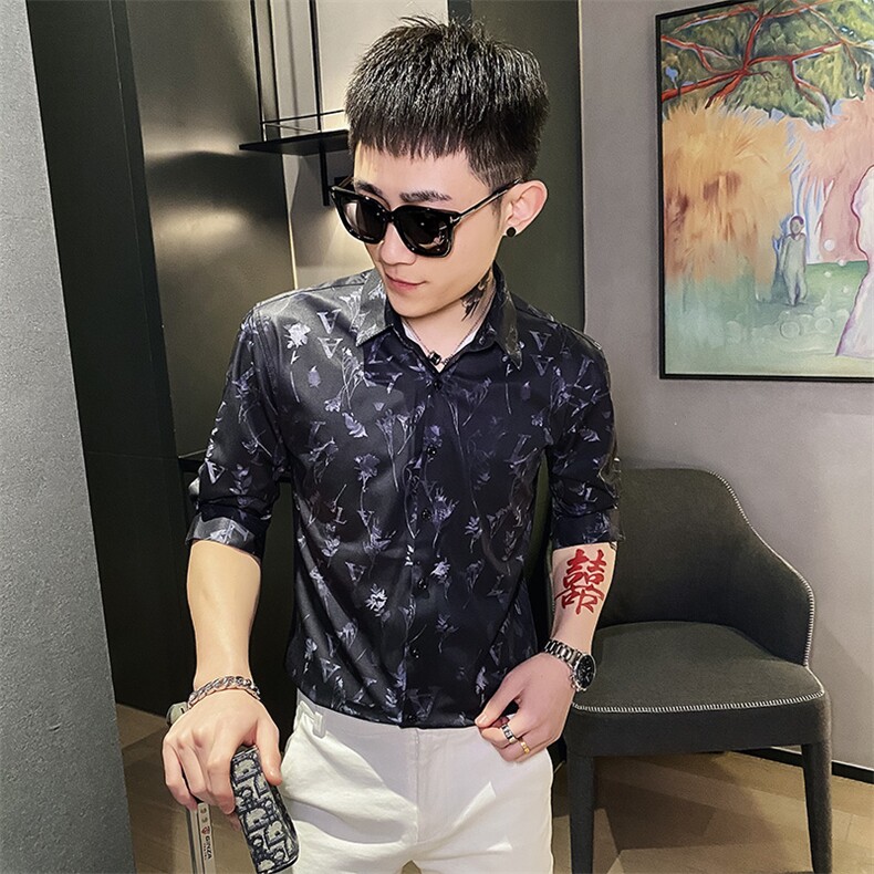 312A-106-P55新款社会小伙中袖衬衫韩版潮流男士五分袖衬衣A,男装T恤,星座312A-5
