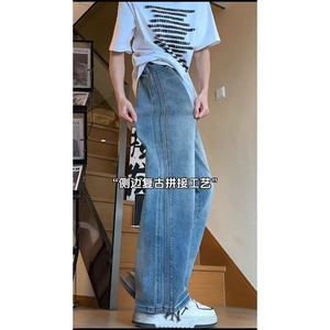 水洗条纹拼接牛仔裤KZ2507 P55图片