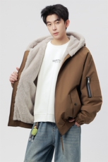 自家图有视频加绒毛领棉衣冬季新款雕宽松连帽派克棉服M2555p88，男装棉衣，电商D315
