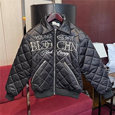 嘻哈风刺绣珍珠黑色菱格棉服夹克男美式复古街头休闲加厚保暖外套，男装夹克，四季星座505