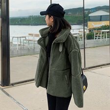 2021新款颗粒绒羊羔毛加厚拼接皮毛一体羽绒服棉衣外套女，女装棉衣/棉服，潮品会