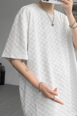 8XL-M特大码短袖男夏季港风棋盘格子T恤冰丝半截五分袖DX323P35，男装T恤，电商D206-1