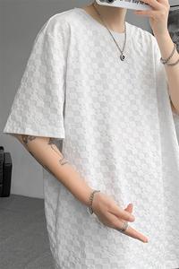 8XL-M 特大码短袖男夏季港风棋盘格子T恤冰丝半截五分袖DX323P35图片