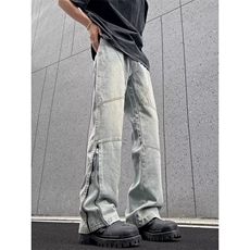 美式高街牛仔裤男士韩版潮流裤脚拉链2024夏季ins长裤RK1857-P49，男装牛仔裤，星座412-2