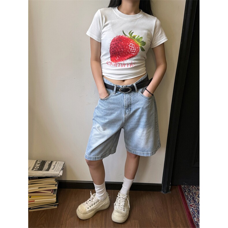 网图有货美式复古水洗夏季五分裤男冰川蓝牛仔短裤女A359-P45,男装牛仔裤,星座1505