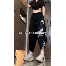 仙鹤民族风亚麻裤子男士夏日轻薄垂感透气防晒裤新中式哈伦七分裤，男装牛仔裤，电商A057