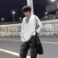 抖音得物品质26春装美式高街曼巴棉螺纹拼接卫衣圆领长袖T恤YT164，男装T恤，电商A486