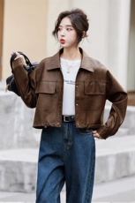短款皮衣外套女2024秋季新款宽松休闲美式复古美拉德机车夹克上衣，女装皮衣，跑量工厂店