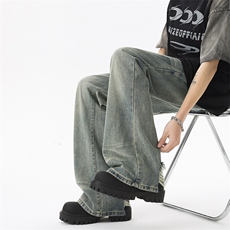 美式高街vibe重工艺做旧水洗hiphop喇叭牛仔裤货号K2402P60，男装牛仔裤，电商A063
