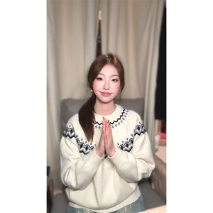 重磅秋冬装北极绒套头毛衣美式复古休闲慵懒风提花工艺针织衫外套图片