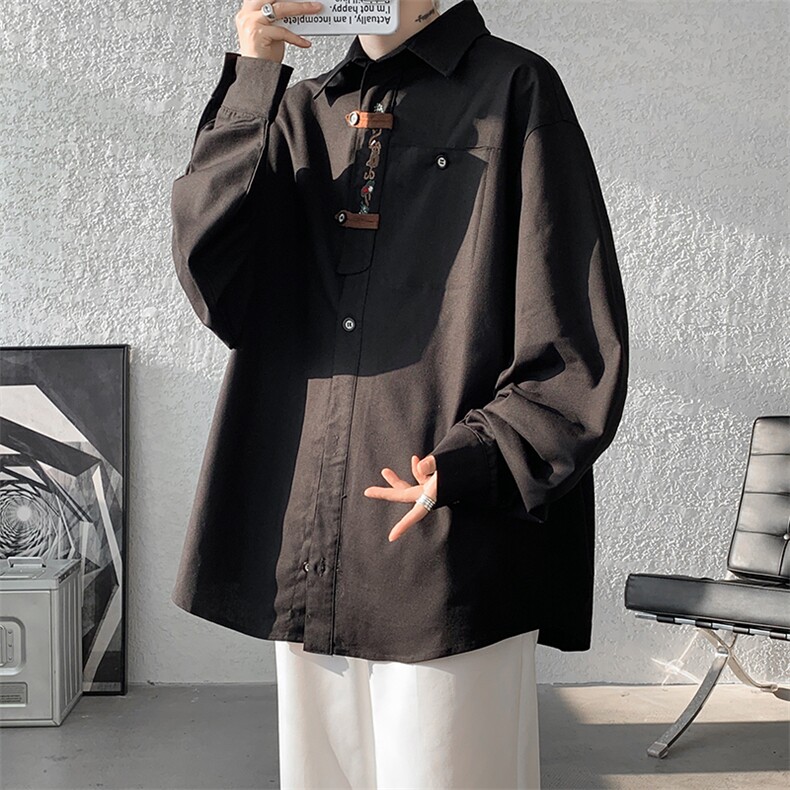 8XL-M特大码风棉麻长袖盘扣亚麻刺绣衬衫男新中式CS510P65,男装衬衫,电商D206-1