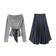 现货现货格子半身裙女收腰2026春装新款超火穿搭一整套裙，女装套装/套裙，伊仟回