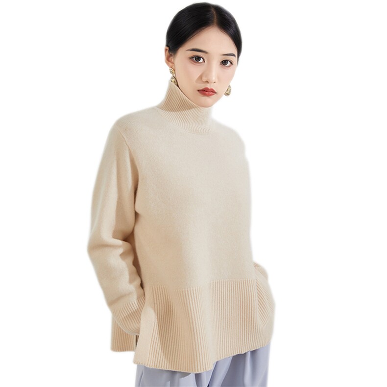 女士秋冬季新款时尚宽松半高领羊毛衫,女装羊毛衫,奢优羊绒