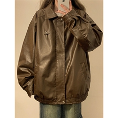 1中性美式四芒星可拆卸胸针PU皮大码M-5XL夹克男JK77771P85控118，女装短外套，星座226-2