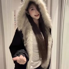羊羔绒毛棉袄男士冬季2025新款加厚加绒连帽棉衣冬装情侣棉服外套，男装棉衣，星座506A