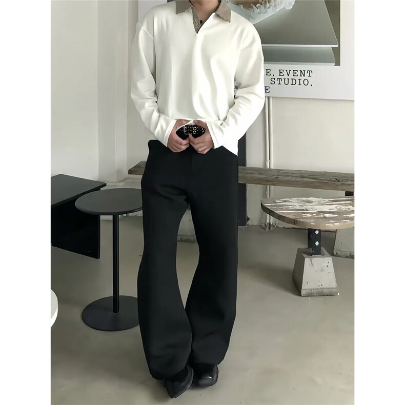 简约格子polo翻领卫衣男款ins潮流长袖打底衫套头上衣LW7866-P38,男装Polo衫,星座1008