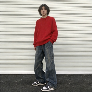 美式复古水洗做旧牛仔裤男微喇高街裤子潮流直筒休闲长裤YZ99-P50图片