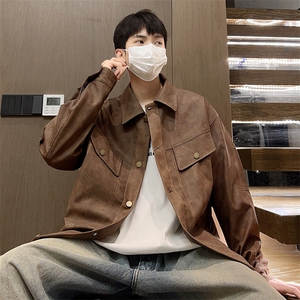 秋季男士休闲皮夹克潮机车皮衣外套青年翻领A266-PY009-P100控168图片