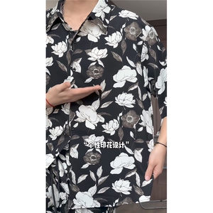短袖衬衫男+短裤男套装男聚酯纤维M-5XL大码TZ78709P50控98图片