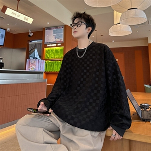 S5020/特P32春装新款棋盘格套头卫衣男潮宽松百搭长袖T恤外套图片