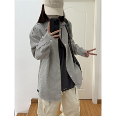 高品质牛仔条纹衬衫潮牌长袖衬衣潮流宽松休闲外套CS017-P30，男装衬衫，星座301C-5