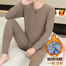 秋冬保暖内衣男士秋衣秋裤纯色圆领加绒加厚棉毛衫套装TZ8711-48，男装休闲套装，星座310B-3
