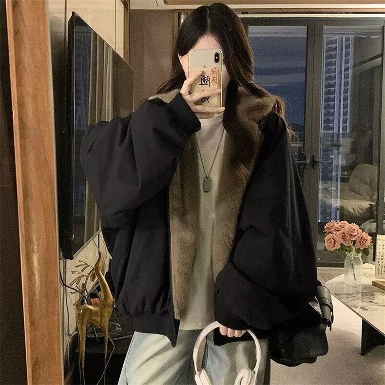 2025冬季新款韩chic休闲气质宽松羊羔棉服女外套两面穿保暖棉衣,男装棉衣,星座506A