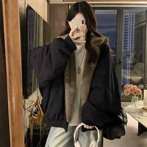 2025冬季新款韩chic休闲气质宽松羊羔棉服女外套两面穿保暖棉衣图片