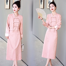 新中式套装女春新款高端复古盘扣改良唐装半身裙两件套，女装套装/套裙，丽美静依