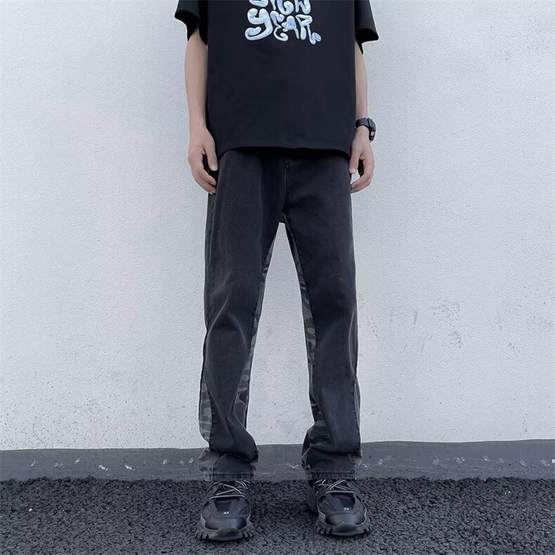 美式vibe裤子高街水洗牛仔裤男设计感小众拉链裤K708P42,男装牛仔裤,星座1116-2