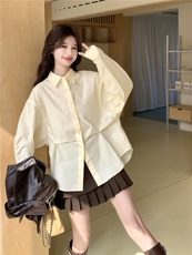 复古风咖色皮衣马甲衬衫套装女2026春新款减龄高级感小个子两件套，女装套装/套裙，艾米莉亚