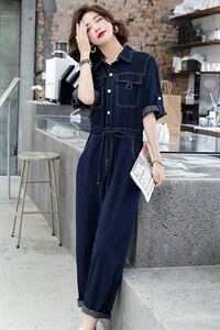 牛仔连体裤女2026夏季新款欧货时尚设计感气质修身显瘦减龄裤子潮，女装套装/套裙，E百度