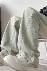 解构褶皱微喇牛仔裤男款秋冬加绒加厚保暖阔腿裤情侣弯刀工装裤子，男装牛仔裤，星座310A-1