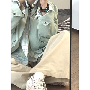 【有货】薄荷绿拼色工装外套男春秋款美式底特律夹克8152LL-特P68图片