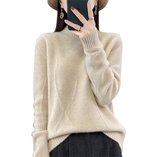 半高领毛衣女秋季新款时尚纯色简约百搭羊毛针织衫，女装羊毛衫，暖圣羊羊绒