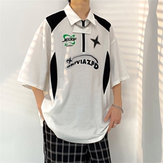 夏季ins潮流宽松百搭潮牌半袖港风翻领polo衫男短袖T1147-P32，男装T恤，星座512-2
