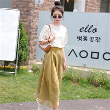 2022夏装新款舒适提花短袖上衣百搭纱裙两件套女士套装套裙，女装套装/套裙，木子恋