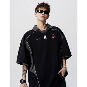美式运动polo衫男夏季高街设计感印花T恤宽松休闲短袖D420 P48图片