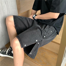 夏季排扣牛仔短裤男ins潮牌宽松百搭潮流薄款五分牛仔裤DK596-p38，男装牛仔裤，星座1008