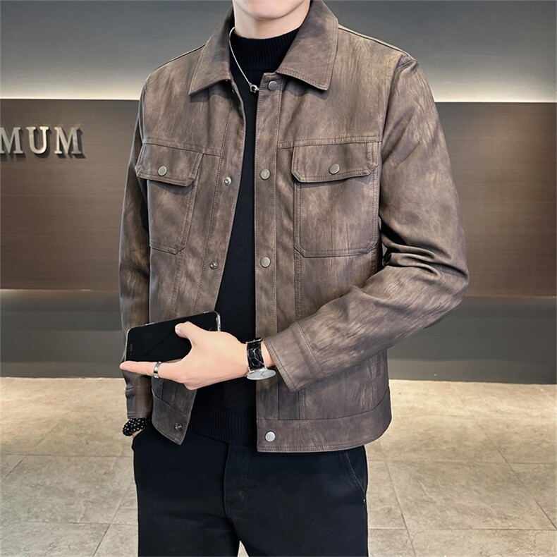 店主风2025秋季新款翻领pu皮皮衣夹克外套男25620-P135控175,男装皮衣,电商A413