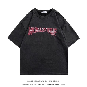 新款美式高街复古t恤男女潮牌水洗做旧情侣宽松短袖夏季T1100-p26图片