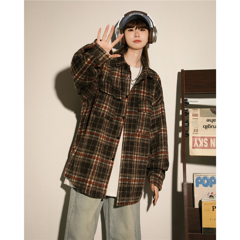 美式小香风加厚秋冬毛呢格子纹衬衫男女夹克棒球服CS3003-P60，男装夹克，星座222-7