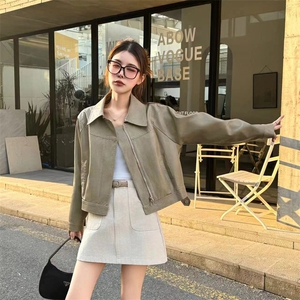 港式复古翻领时尚皮衣女短款2025春新款立领机车服韩系小个子上衣图片