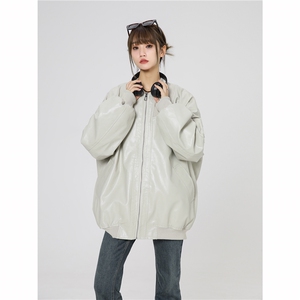 现货2025PU皮夹克美式潮牌女飞行服高街流行外套W318-P35图片