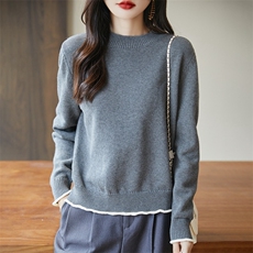 2025年秋季新款百搭女士长袖半高加厚针织衫，女装针织衫/毛衣，丹芙娇羊绒