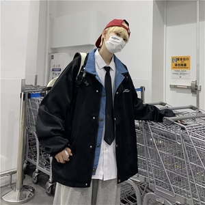 春秋假两件外套男宽松港风高街潮牌美式拼接冲锋休闲夹克LS05P55