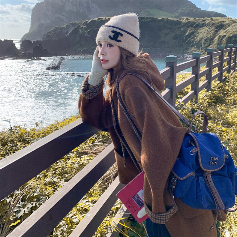 新款现货连帽双面羊绒外套2C007-173-P275-K418,女装羊绒大衣,2C007